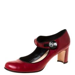 Pre Owned Prada Red Leather Mary Jane Pumps Size 41