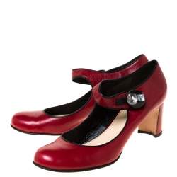 Pre Owned Prada Red Leather Mary Jane Pumps Size 41