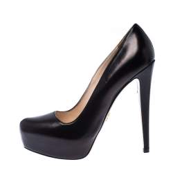 Pre Owned Prada Black Leather Platform Pumps Size 37