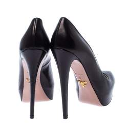Pre Owned Prada Black Leather Platform Pumps Size 37