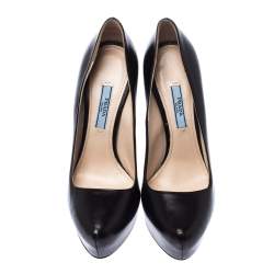 Pre Owned Prada Black Leather Platform Pumps Size 37