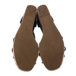 Pre Owned Prada Black Suede Strappy Cork Wedge Platform Sandals Size 37