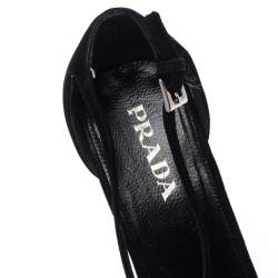 Pre Owned Prada Black Suede Strappy Cork Wedge Platform Sandals Size 37