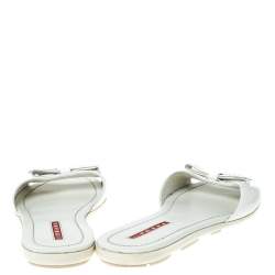 Pre Owned Prada White Patent Leather Bow Flats Size 36