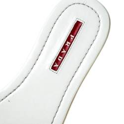 Pre Owned Prada White Patent Leather Bow Flats Size 36