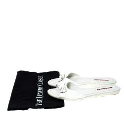 Pre Owned Prada White Patent Leather Bow Flats Size 36