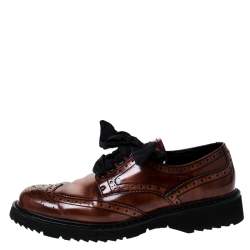 Pre Owned Prada Brown Brogue Leather Spazzolato Oxfords Size 37