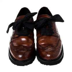Pre Owned Prada Brown Brogue Leather Spazzolato Oxfords Size 37