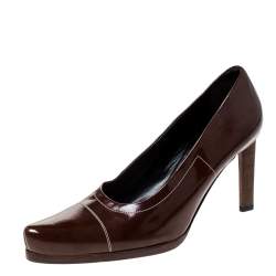 Prada Brown Patent Leather Pointed Toe Pumps Size 38