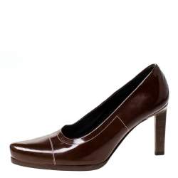 Prada Brown Patent Leather Pointed Toe Pumps Size 38