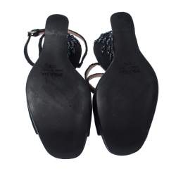 Prada Black Satin Embellished Platform Ankle Strap Sandals Size 37.5