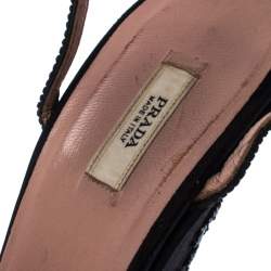 Prada Black Satin Embellished Platform Ankle Strap Sandals Size 37.5