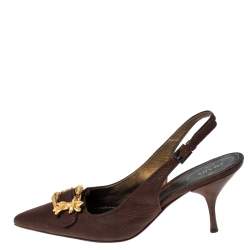 Pre Owned Prada Brown Leather Gold Buckle Slingback Pointed Toe Pumps Size 39