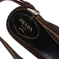 Prada Brown Leather Gold Buckle Slingback Pointed Toe Pumps Size 39