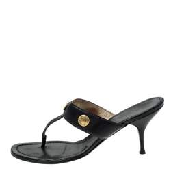 Prada Black Leather Studded Thong Sandals Size 38