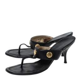 Prada Black Leather Studded Thong Sandals Size 38