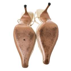 Pre Owned Prada Beige Lace/Satin Slingback Pointed Toe Sandals Size 36.5