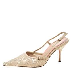 Pre Owned Prada Beige Lace/Satin Slingback Pointed Toe Sandals Size 36.5