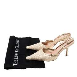 Pre Owned Prada Beige Lace/Satin Slingback Pointed Toe Sandals Size 36.5