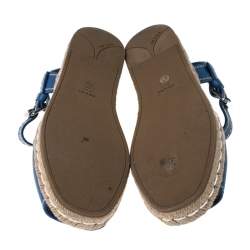 Pre Owned Prada Blue Leather Espadrille Flat Sandals Size 39.5