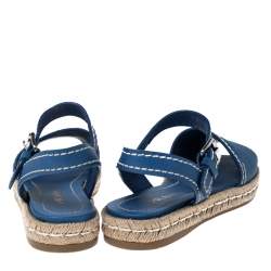 Pre Owned Prada Blue Leather Espadrille Flat Sandals Size 39.5