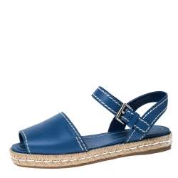 Pre Owned Prada Blue Leather Espadrille Flat Sandals Size 39.5