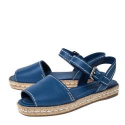 Pre Owned Prada Blue Leather Espadrille Flat Sandals Size 39.5