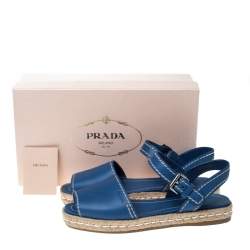 Pre Owned Prada Blue Leather Espadrille Flat Sandals Size 39.5