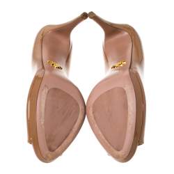 Pre Owned Prada Dark Beige Patent Peep Toe Platform Pumps Size 38