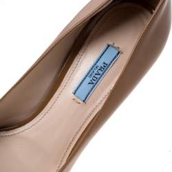 Pre Owned Prada Dark Beige Patent Peep Toe Platform Pumps Size 38