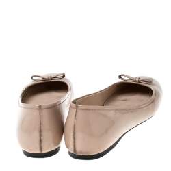 Pre Owned Prada Patent Leather Bow Round Toe Ballet Flats Size 37