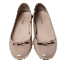 Pre Owned Prada Patent Leather Bow Round Toe Ballet Flats Size 37