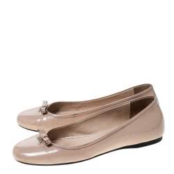 Pre Owned Prada Patent Leather Bow Round Toe Ballet Flats Size 37
