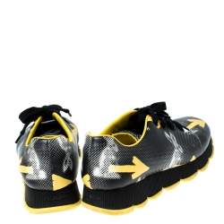 Prada Black/Yellow Arrow Graphic Arrow Leather Lace Up Sneakers Size 40