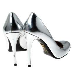 Pre Owned Prada Metallic Silver Leather Pumps Size 38.5