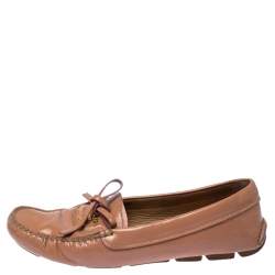 Pre Owned Prada Nude Beige Patent Leather Bow Loafers Size 37