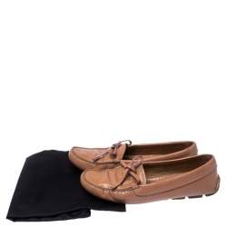 Pre Owned Prada Nude Beige Patent Leather Bow Loafers Size 37