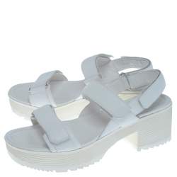 Prada White Leather Slingback Platform Sandals Size 40
