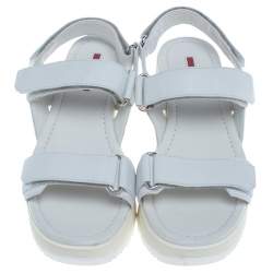 Prada White Leather Slingback Platform Sandals Size 40