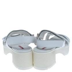 Prada White Leather Slingback Platform Sandals Size 40