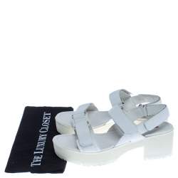 Prada White Leather Slingback Platform Sandals Size 40
