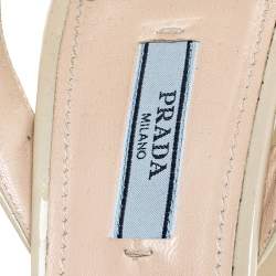Pre Owned Prada Cream Patent Leather Ankle Strap Block Heel Platform Sandals Size 40.5