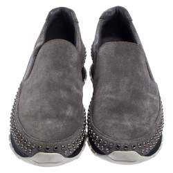Pre Owned Prada Sport Grey Suede Crystal Embellished Slip On Sneakers Size 39.5