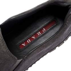 Pre Owned Prada Sport Grey Suede Crystal Embellished Slip On Sneakers Size 39.5