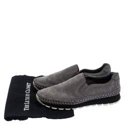 Pre Owned Prada Sport Grey Suede Crystal Embellished Slip On Sneakers Size 39.5