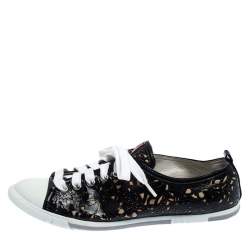 Pre Owned Prada Sport Black Laser Cut Leather Lace Up Low Top Sneakers Size 36.5