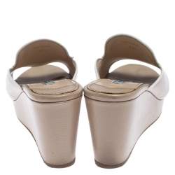 Prada Beige Patent Leather Wedge Slide Sandals Size 39.5