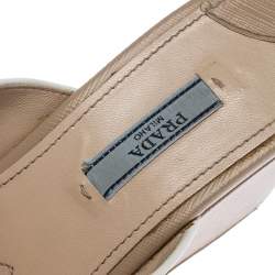 Prada Beige Patent Leather Wedge Slide Sandals Size 39.5