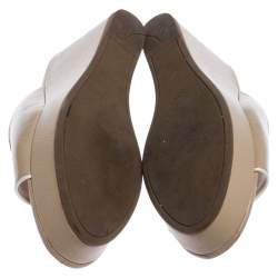 Prada Beige Patent Leather Wedge Slide Sandals Size 39.5