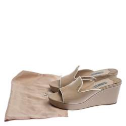 Prada Beige Patent Leather Wedge Slide Sandals Size 39.5